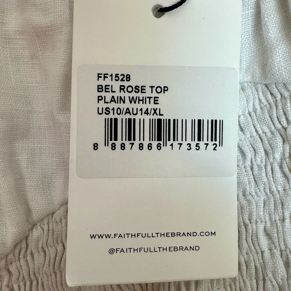 NWT Faithfull the Brand Bel Rose Puff Sleeve Linen Top White Size 10